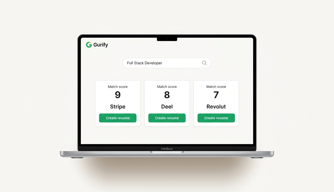 Gurify dashboard showing job matches